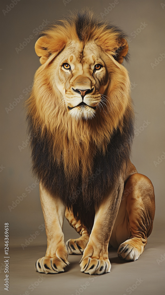 HD realistic lion real animal photo in yellow light brown background HD realistic lion real animal photo in yellow light brown background