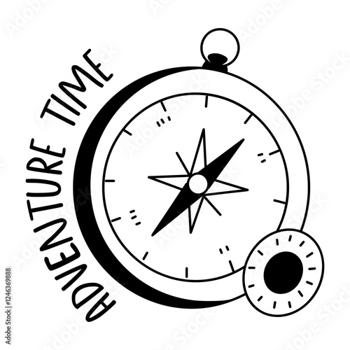 A glyph striker of a compass with adventure time typography 
