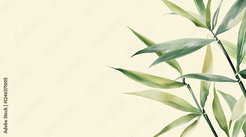 Fototapeta premium watercolor illustration of green bamboo leaves