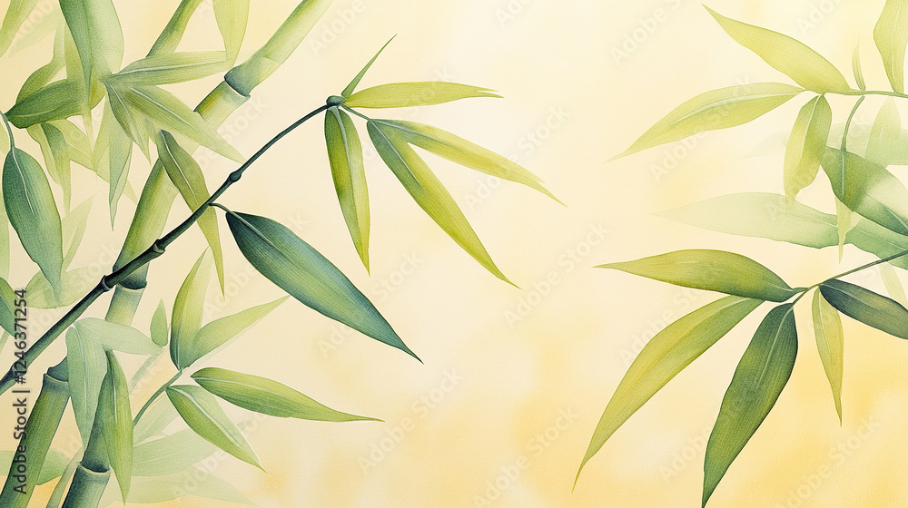Obraz premium watercolor illustration of green bamboo leaves