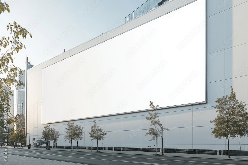 Modern white building with prominent blank advertising space suitable for corporate branding Modern white building with prominent blank advertising space suitable for corporate branding