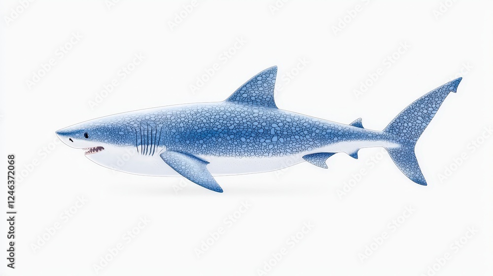 Fototapeta premium Realistic Blue Shark Illustration with Detailed Textures and Shades