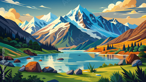 Summertime view of Aoraki Mount Cook National Park,South Island New Zealand