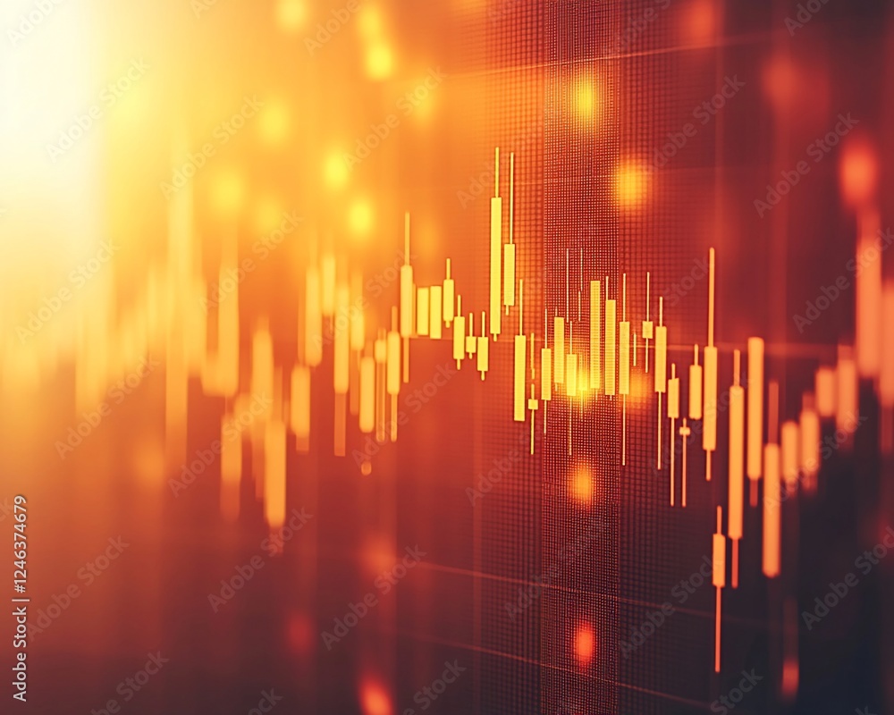 Stock market data, candlestick chart, financial analysis, orange background, investment Stock market data, candlestick chart, financial analysis, orange background, investment