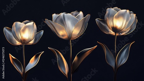 Elegant Silver and Gold Tulips: A Luxurious Floral Still Life