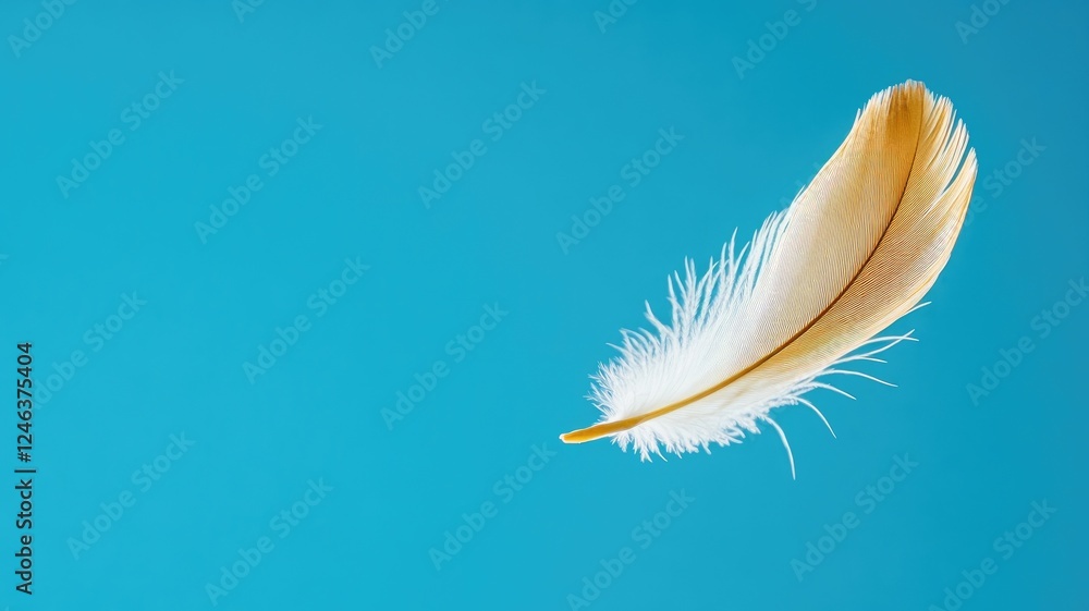 Obraz premium White feather floating against clear blue background