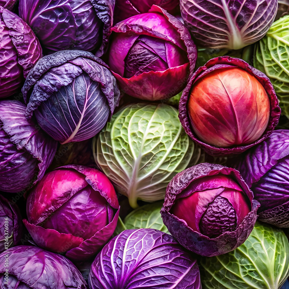 Obraz premium vibrant purple red cabbage heads with interesting