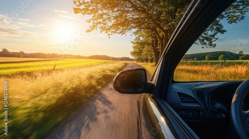 Wallpaper Mural Scenic Drive Through Lush Fields and Golden Sunset Glow Torontodigital.ca