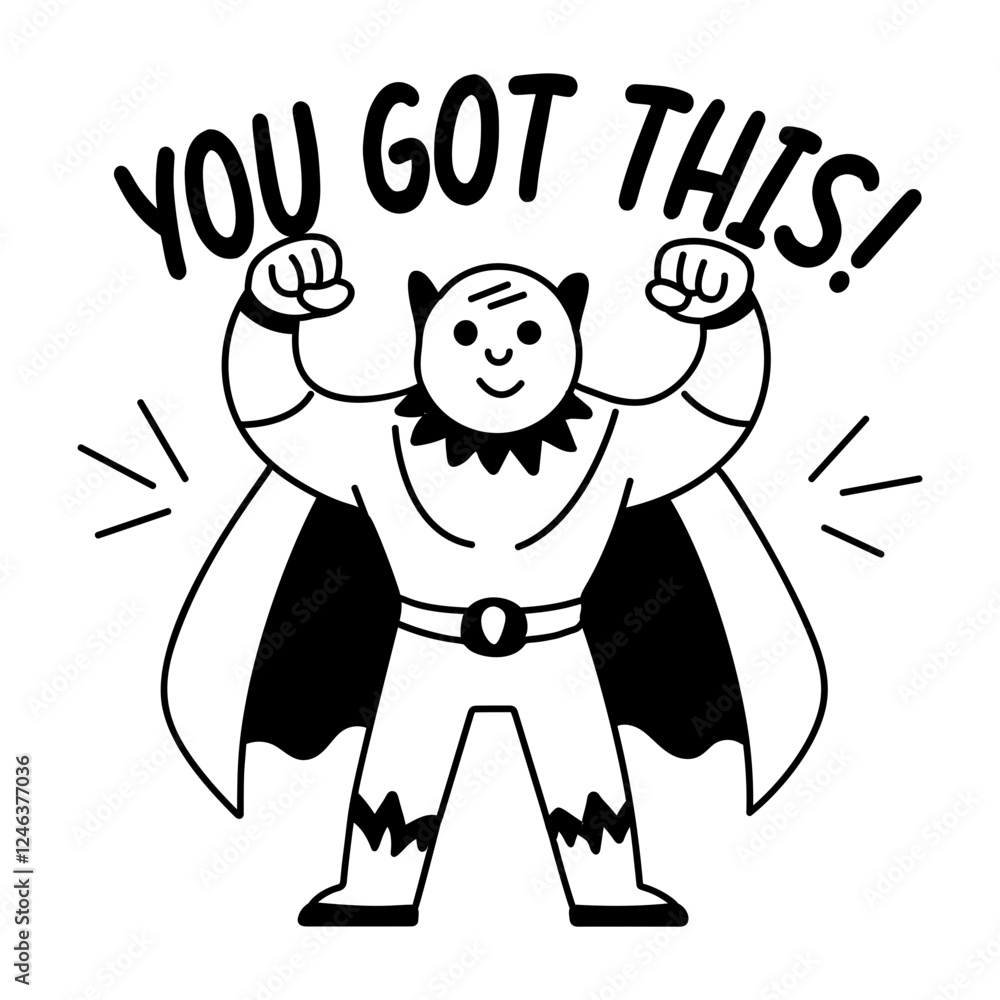 Fototapeta premium A glyph sticker of a character with “you got this” typography