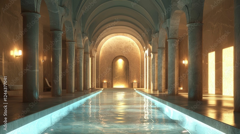 Obraz premium Serenity and Tranquility in Luxurious Indoor Pool Interior Design