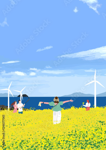 picnics in the canola flower garden by the sea
