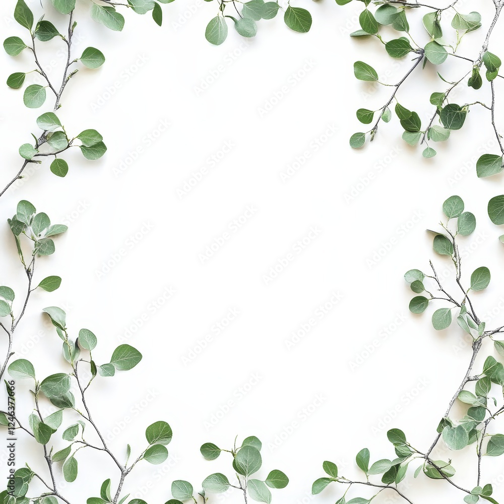 Greenery frame, white background, flatlay, design Greenery frame, white background, flatlay, design