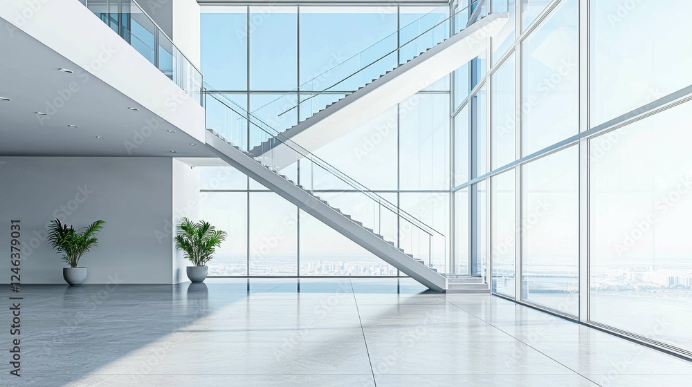 Fototapeta premium Modern Architectural Interior Design with Open Space and Stairs