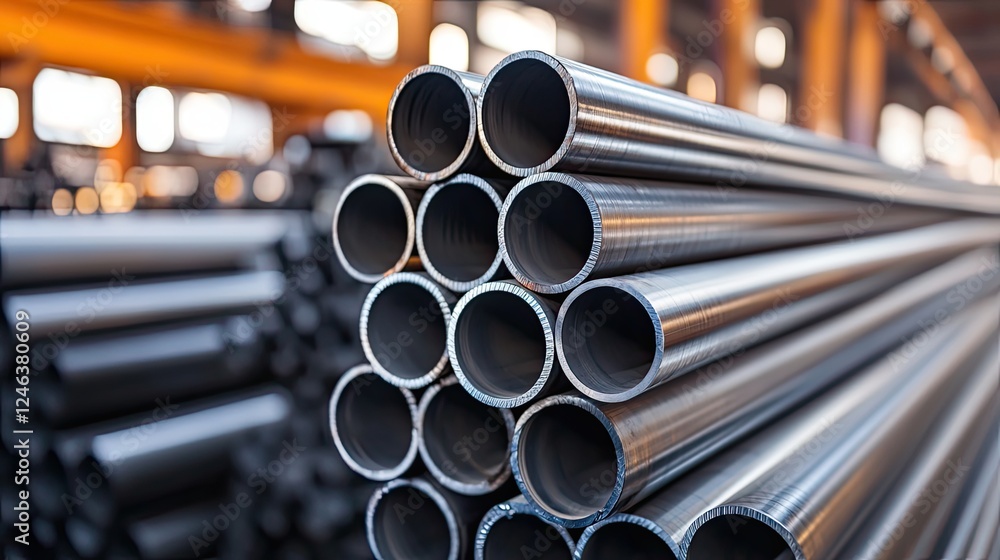 Stacked Metal Pipes in a Warehouse - Industrial Strength Stacked Metal Pipes in a Warehouse - Industrial Strength