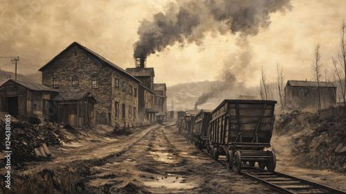 Broken Tracks Lead Through a Foggy Industrial Landscape in a Historical Coal Mining Town