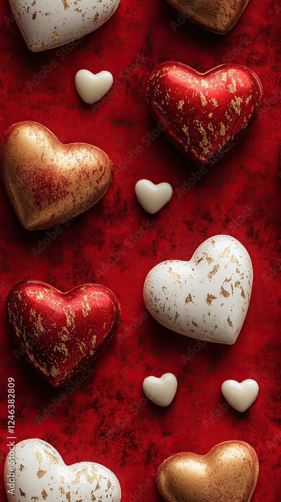 Obraz premium Vintage Valentine's Day Cards with Dragon and Heart Motif on Red Background