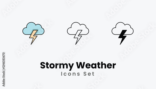 Stormy Weather Icons thin line and glyph vector icon stock illustration