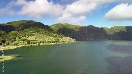 Sete Cidades, São Miguel, Azores – Volcanic Caldera. A depression formed after a volcanic eruption, now filled with two lakes – one blue (Lagoa Azul) and the other green (Lagoa Verde). King’s Bridge (