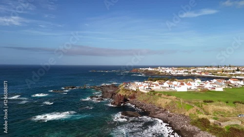 Mosteiros Cape of the Castle Mosteiros Ponta do Castelo Azores Drone, black sand, beach, cliffs, solidified lava, volcanic history, São Miguel, Azores, Atlantic Ocean, basalt rocks, Mosteiros, 