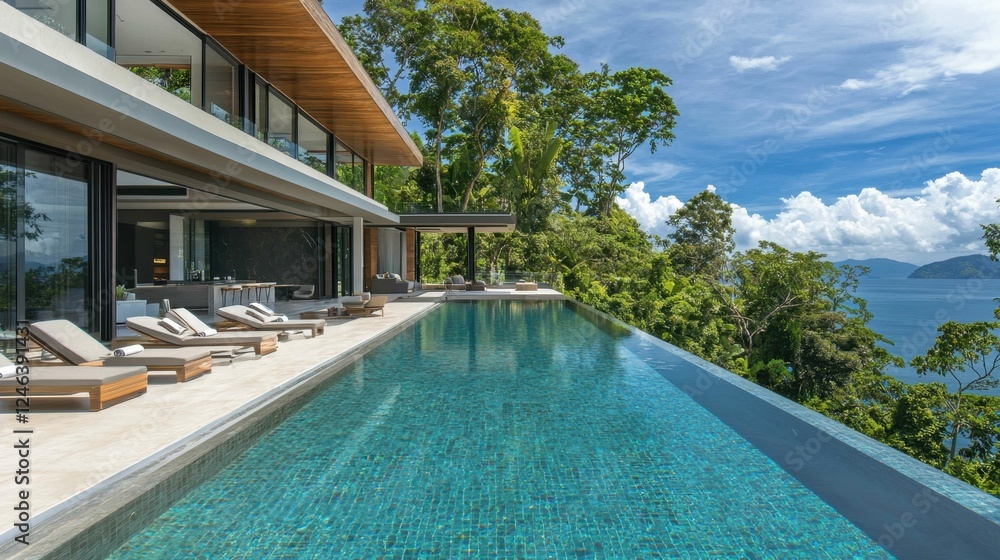 Fototapeta premium Luxurious Modern Villa with Infinity Pool and Scenic Ocean View