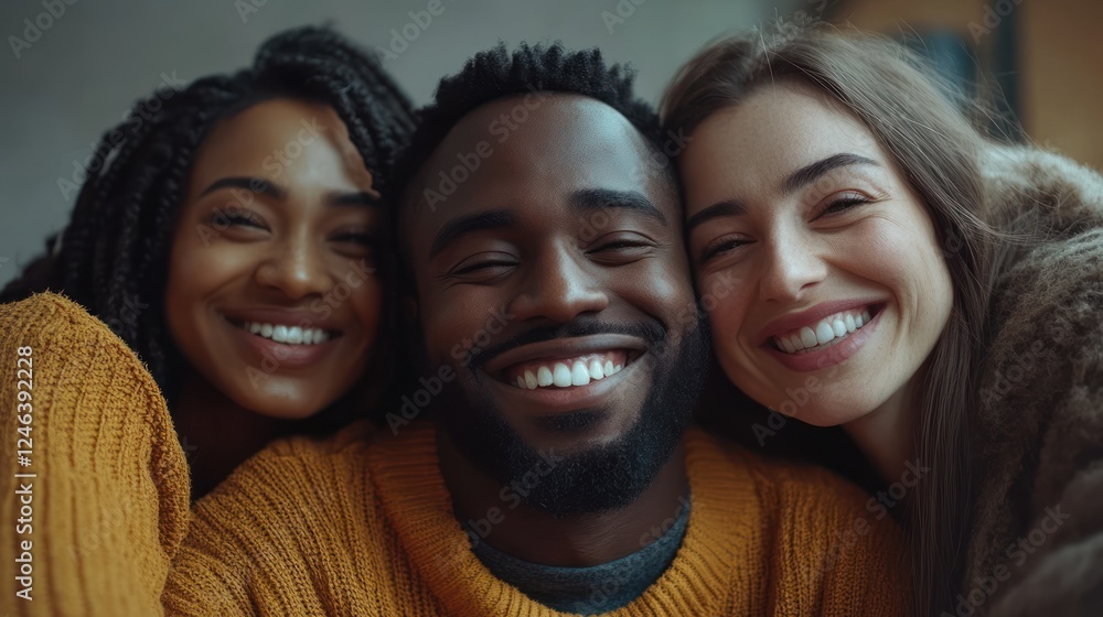 Close-up portrait of three diverse smiling friends. Close-up portrait of three diverse smiling friends.