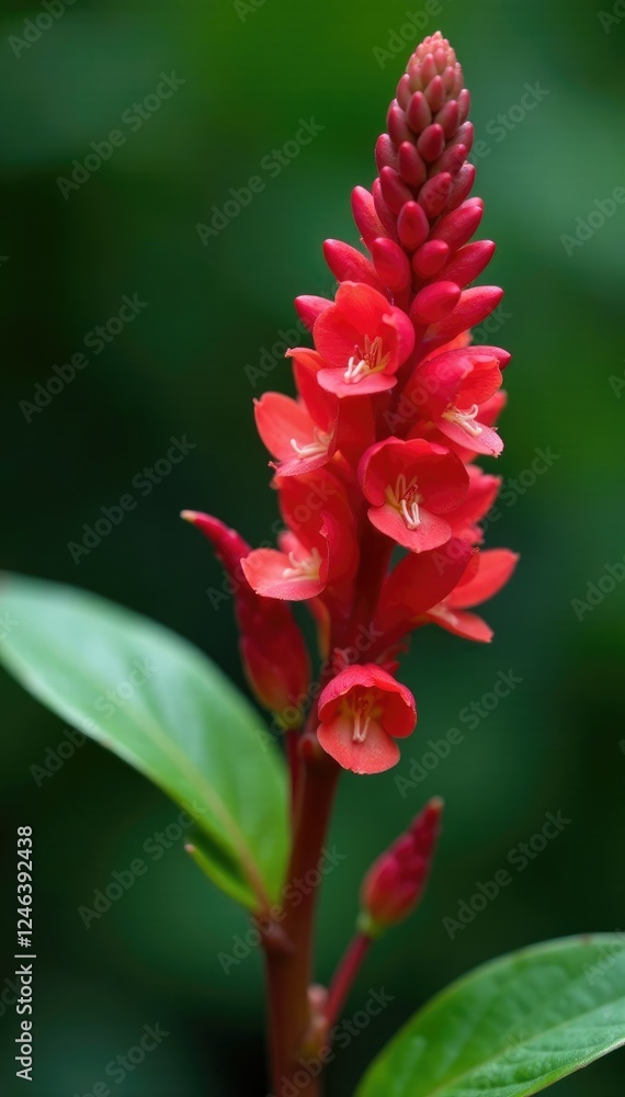 Obraz premium Dainty red ginger flowers entwined with crimson foliage, foliage, flower, flowers