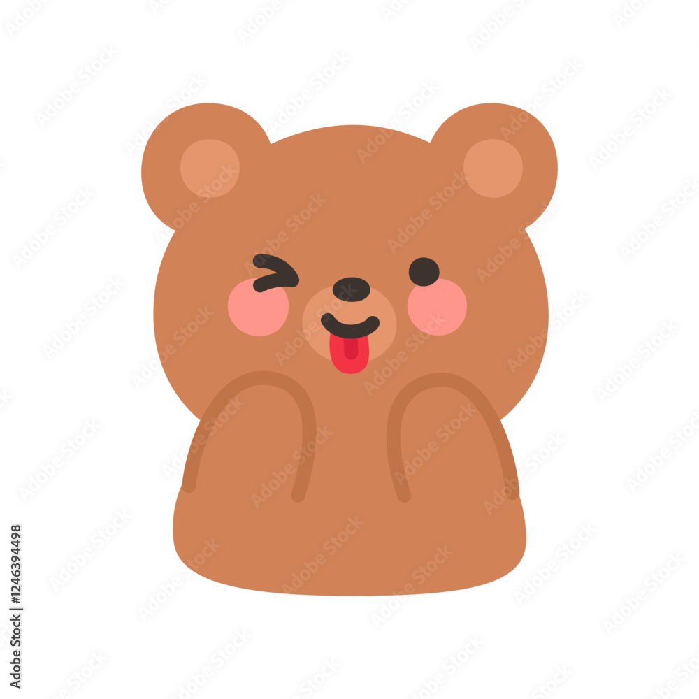 Korean Style Bear Emoji Tongue Out Playful Expression