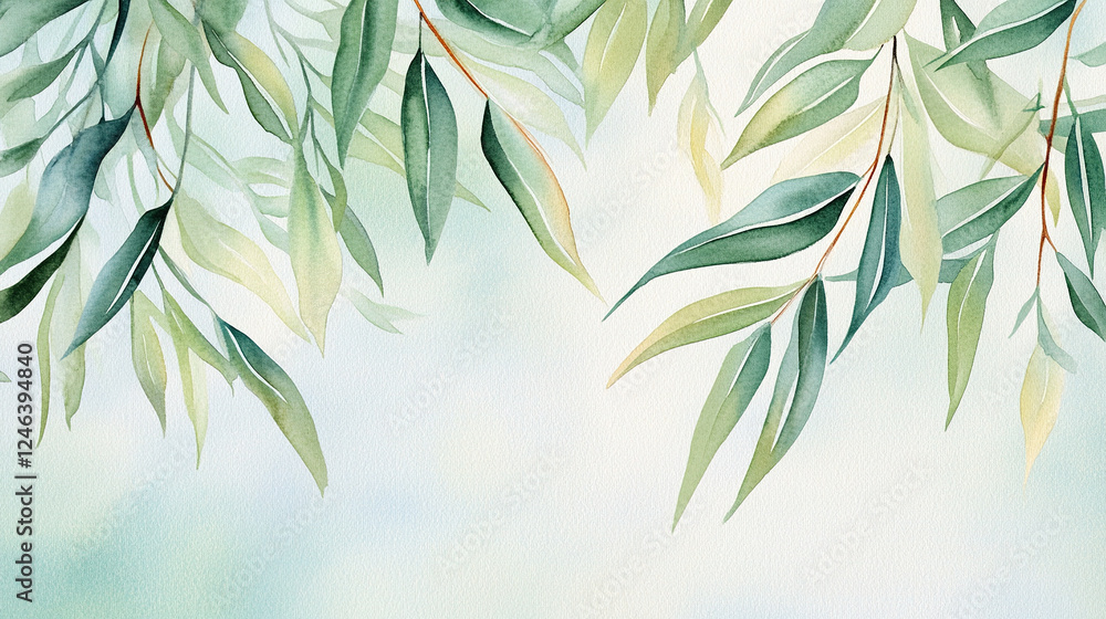 Fototapeta premium watercolor illustration of green willow leaves