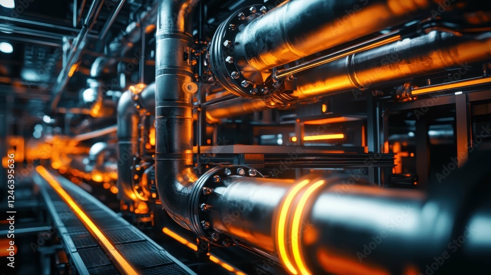 Futuristic Industrial Pipelines with Glowing Elements and Details Futuristic Industrial Pipelines with Glowing Elements and Details