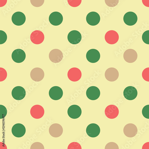 Polka dot colourful background seamless pattern. Abstract wallpaper with green, beige and rose dots. Dotted cute pattern.