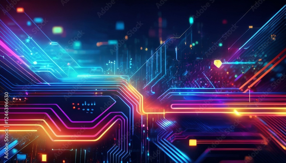 Obraz premium Abstract circuit board High-tech technology abstract background; network business concept, banner