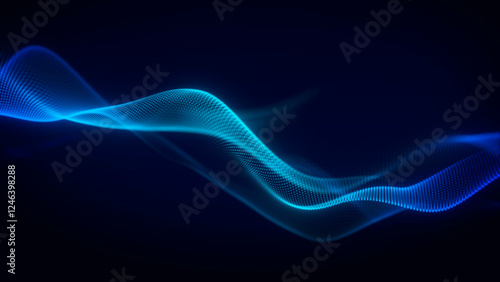 Abstract Digital Wave Of Blue Particles On A Dark Background
