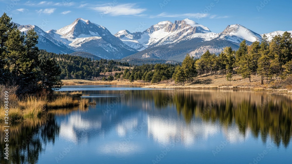 Serene Mountain Landscape with Clear Reflection in Calm Water Serene Mountain Landscape with Clear Reflection in Calm Water