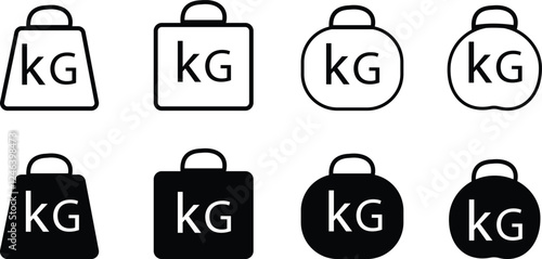 Kilogram Icon set, mass constant flat vector icons, Pictograph of weight template designs elements, on transparent background. Monochrome signs for design of product description, instructions warnings