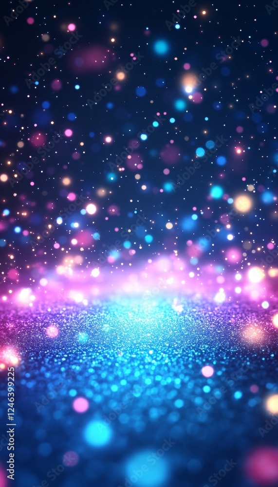 Obraz premium Sparkling Glitter Background with Blue and Purple Hues, Abstract Texture with Bokeh Effect