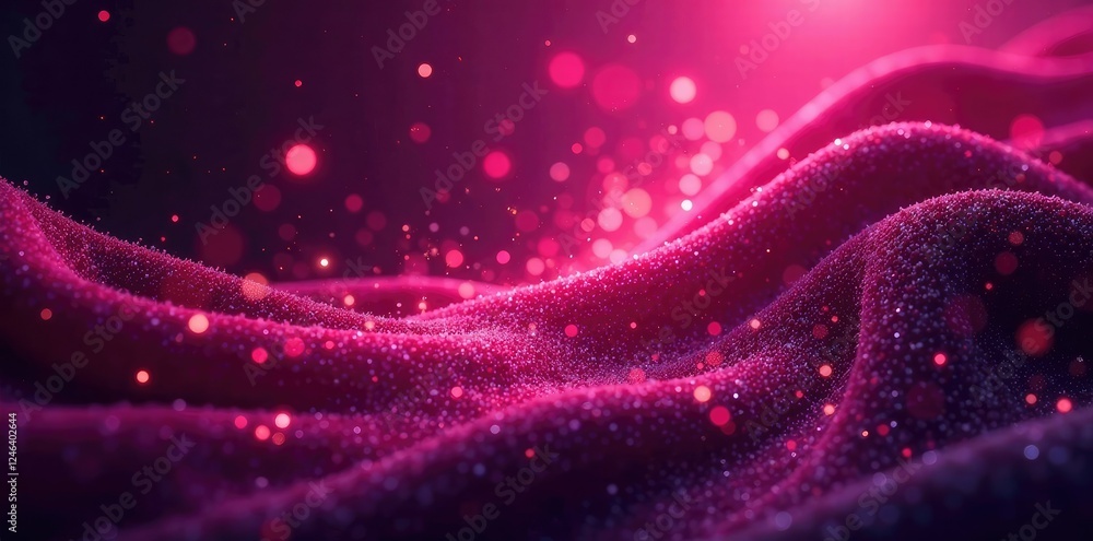 Fototapeta premium Sparkly pink rays dance across a dark velvet background, elegant, velvet, luxurious