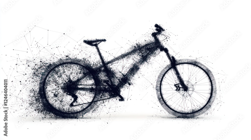 Abstract mountain bike dissolving into particles. Abstract mountain bike dissolving into particles.