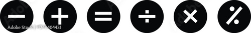math icon set, arithmetic plus minus equals multiply and divide signs on transparent background. isolated vector symbols of mathematics. Calculator button, business finance concept in flat designs