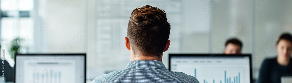 A project manager making a critical decision while analyzing a digital dashboard filled with performance metrics and risk assessments. A project manager making a critical decision while analyzing a digital dashboard filled with performance metrics and risk assessments.
