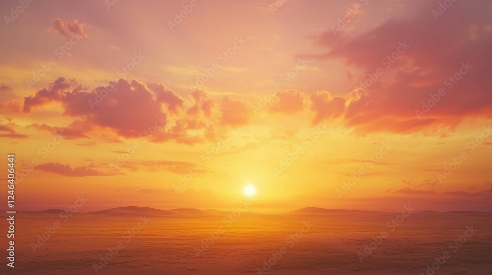 Serene Sunset Over Desert Landscape with Vibrant Sky Colors Serene Sunset Over Desert Landscape with Vibrant Sky Colors
