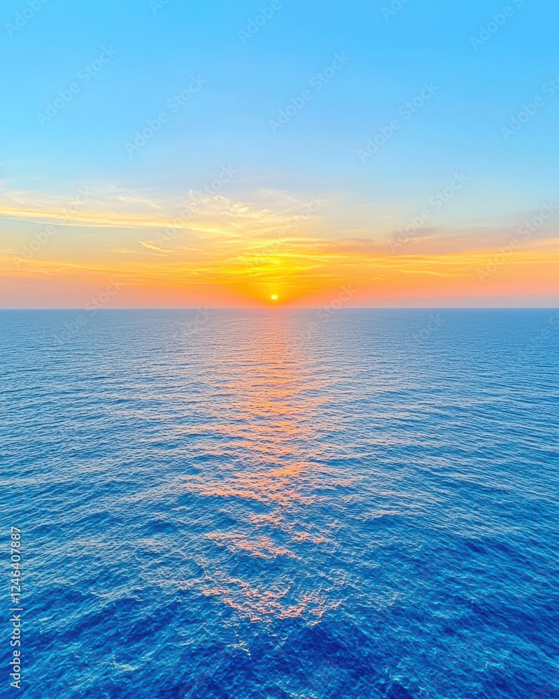 Fototapeta premium vast ocean horizon glowing in warm golden hues at sunset