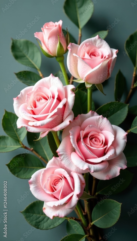 Pink and white roses intertwined with eucalyptus leaves, greenery, eucalyptus Pink and white roses intertwined with eucalyptus leaves, greenery, eucalyptus