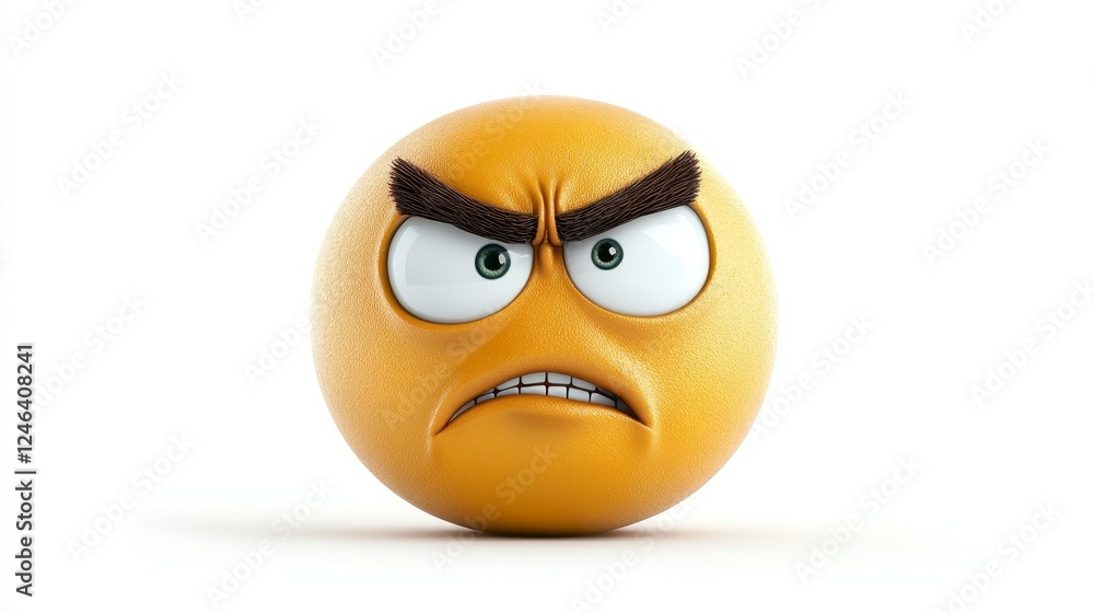 Fototapeta premium Angry Cartoon Face with Furrowed Brow and Intense Expression