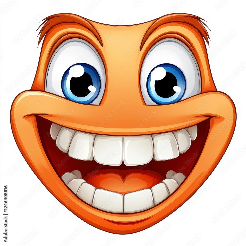 Happy cartoon face with big smile and bright blue eyes Happy cartoon face with big smile and bright blue eyes