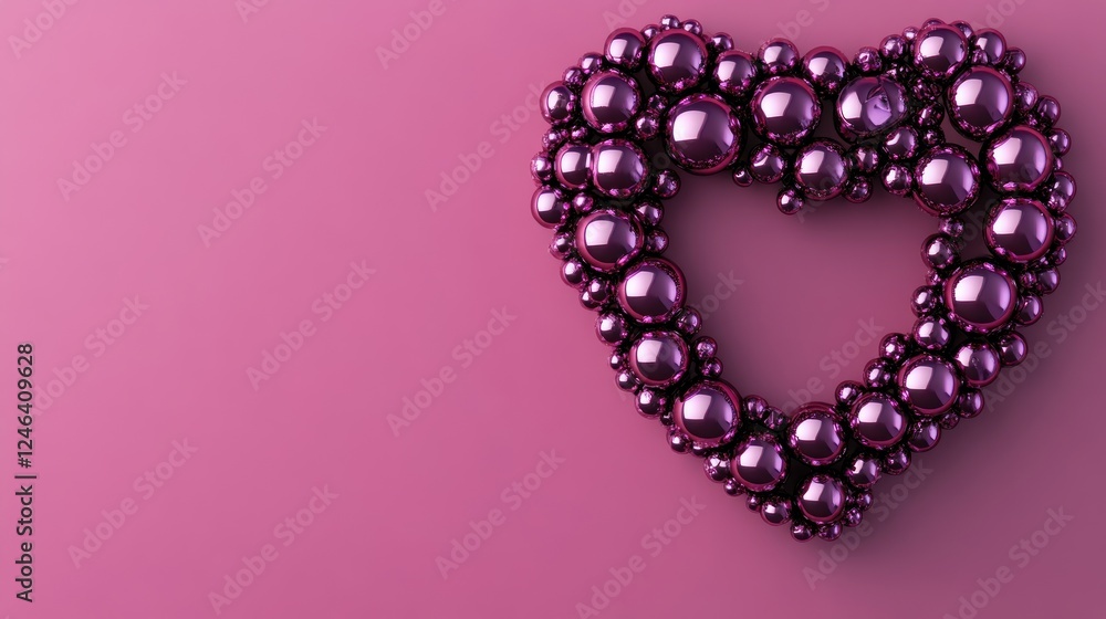 Pink spheres forming a heart shape on pink background. Pink spheres forming a heart shape on pink background.
