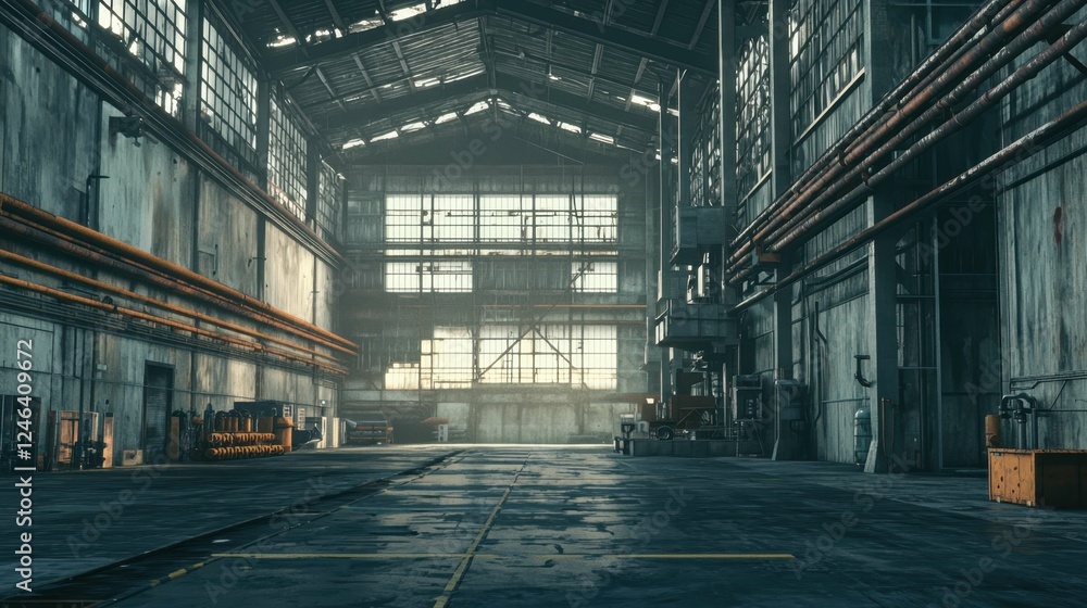 Abandoned Industrial Warehouse with High Ceilings and Empty Space Abandoned Industrial Warehouse with High Ceilings and Empty Space