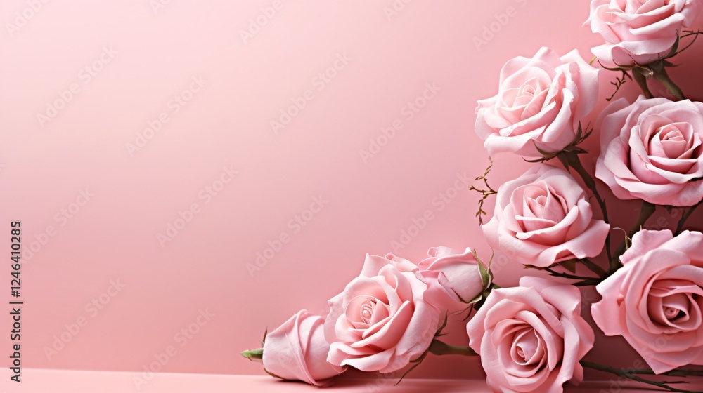 Elegant Roses Arrangement on Delicate Soft Pink Background for Romantic Designs Elegant Roses Arrangement on Delicate Soft Pink Background for Romantic Designs