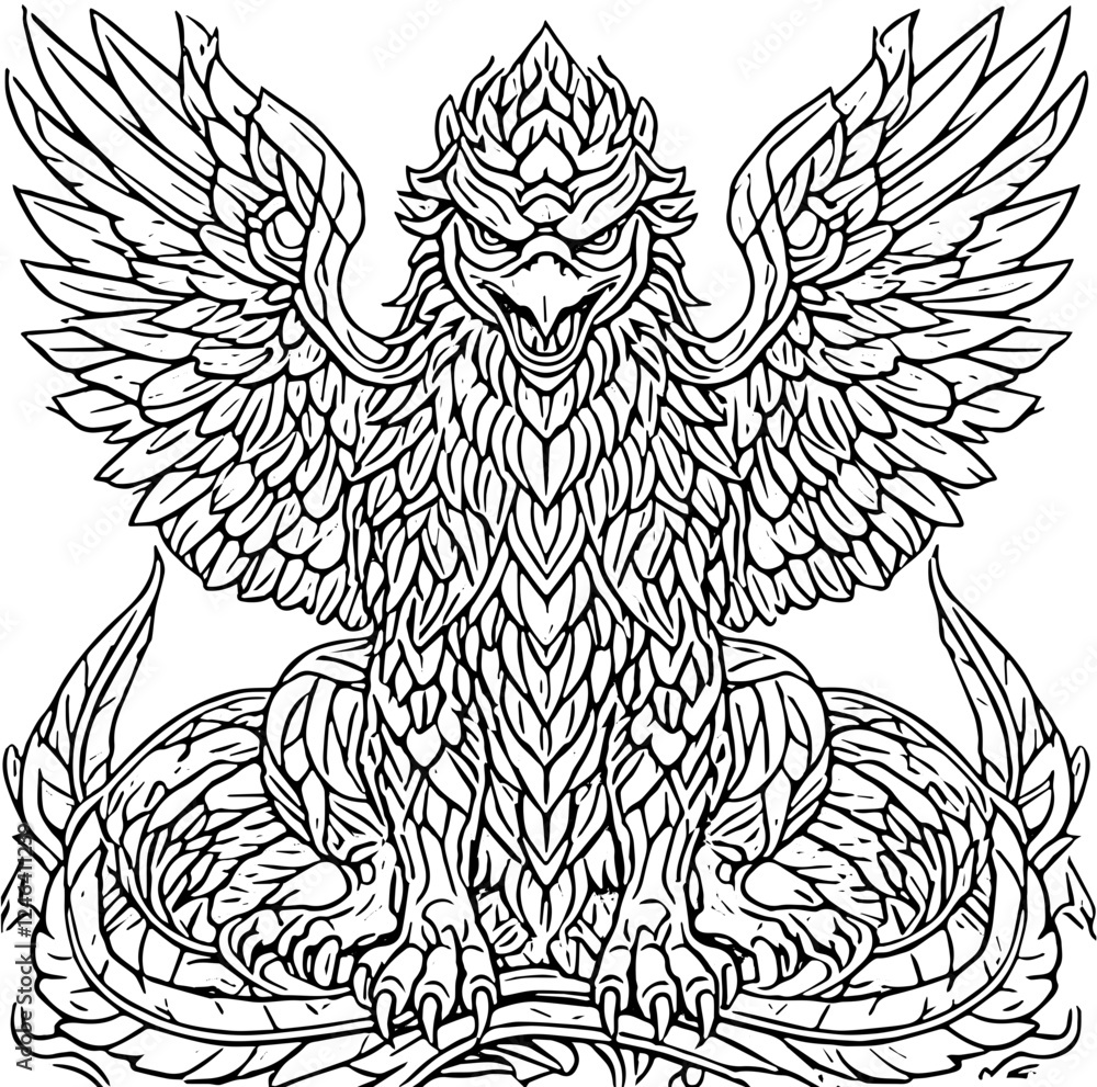 Fototapeta premium Griffin coloring page svg black vector