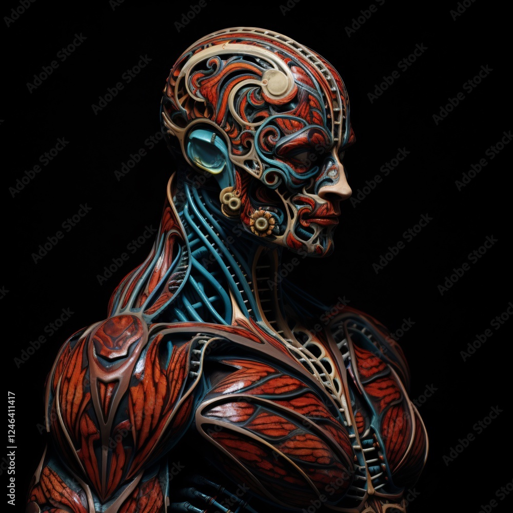 Naklejka premium Muscular Bodybuilder Isolated on Black Background - Fitness and Strength Concept