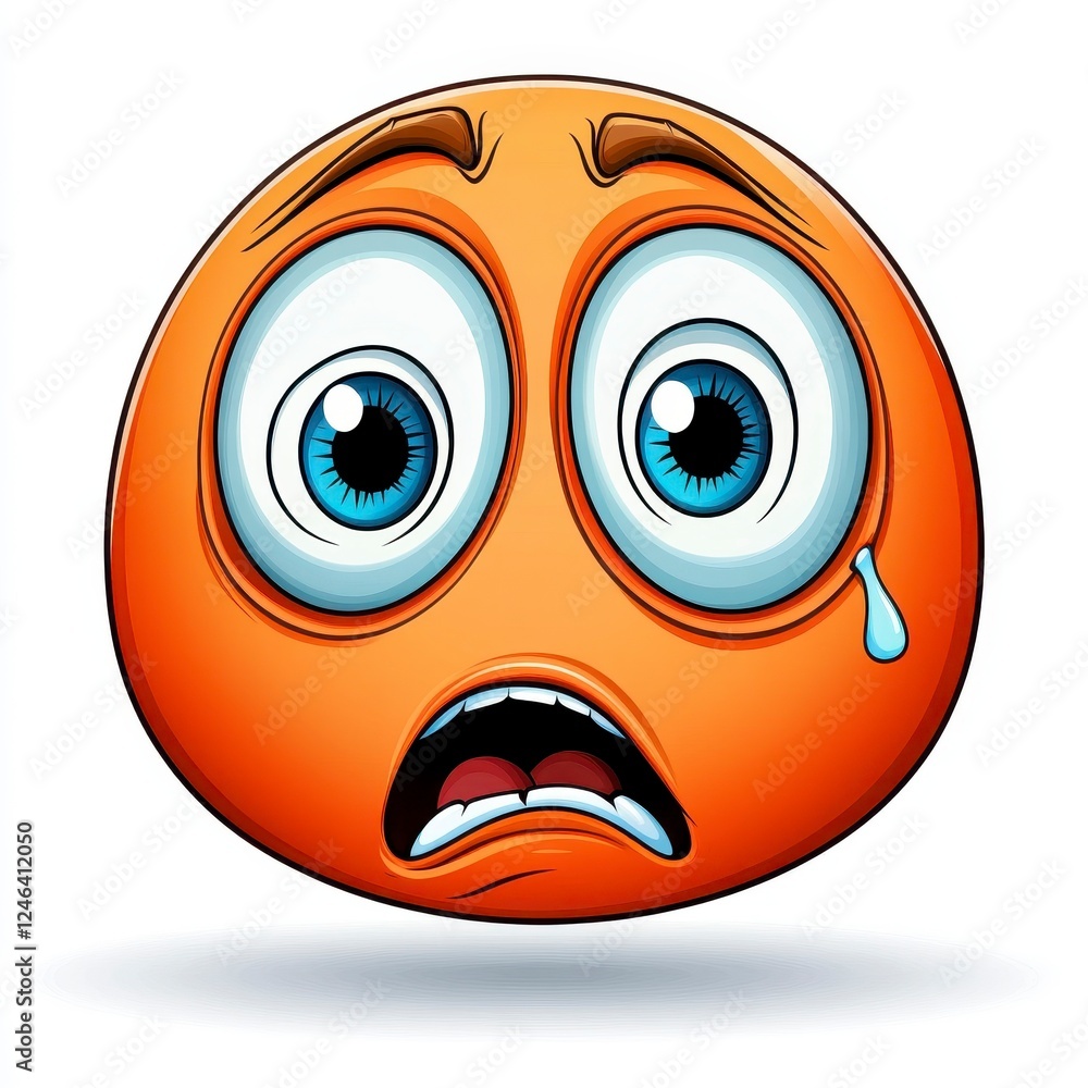 Cartoon Orange Face with Big Eyes and Tear Expression of Fear Cartoon Orange Face with Big Eyes and Tear Expression of Fear